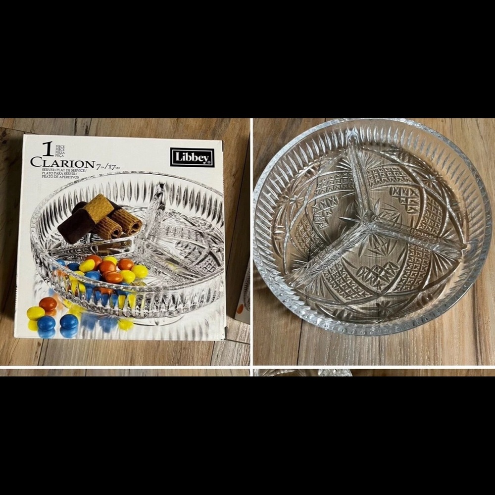 7” Clarion-Clear Glass - Divided Serving Platter - Candy Dish